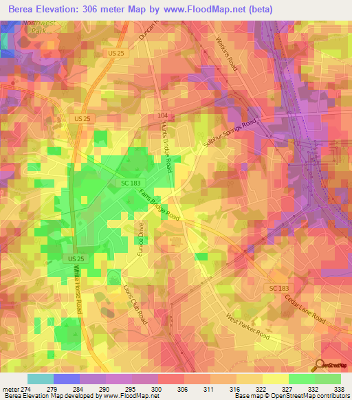 Berea,US Elevation Map