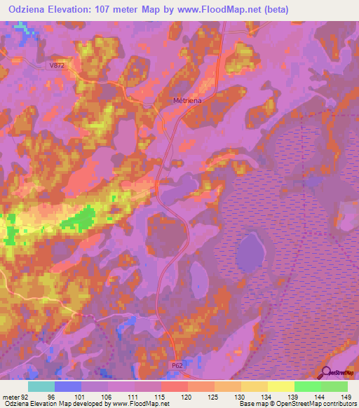 Odziena,Latvia Elevation Map