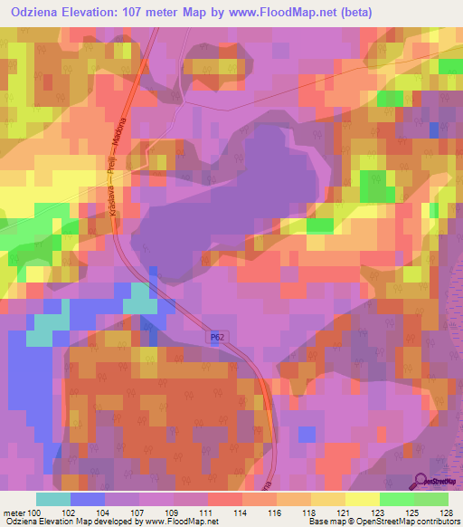 Odziena,Latvia Elevation Map