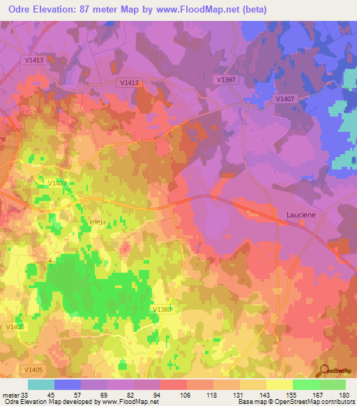 Odre,Latvia Elevation Map