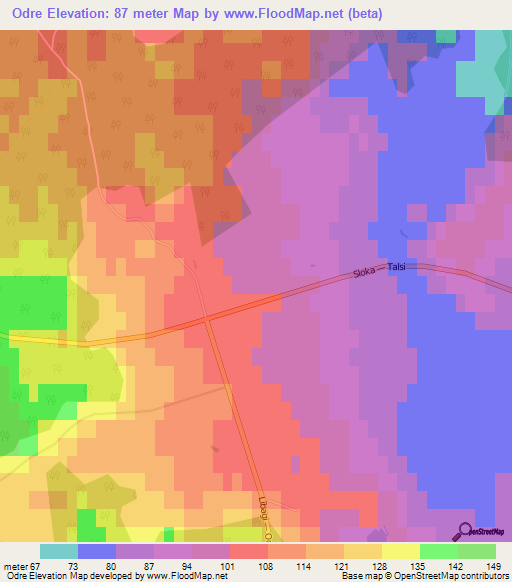 Odre,Latvia Elevation Map