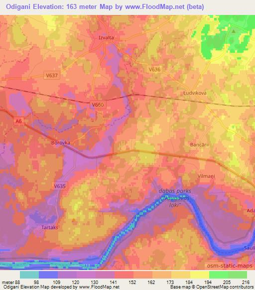 Odigani,Latvia Elevation Map