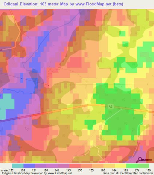 Odigani,Latvia Elevation Map