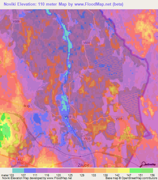 Noviki,Latvia Elevation Map