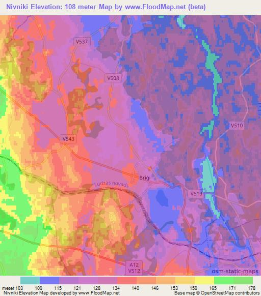 Nivniki,Latvia Elevation Map