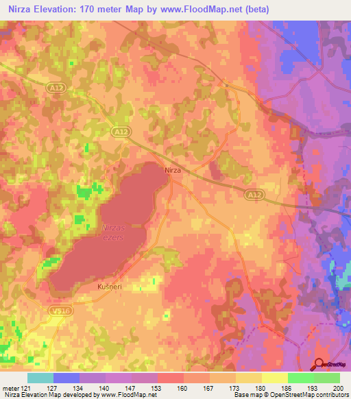 Nirza,Latvia Elevation Map