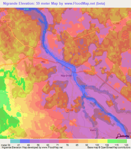 Nigrande,Latvia Elevation Map