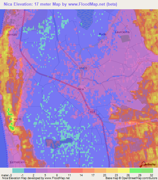 Nica,Latvia Elevation Map