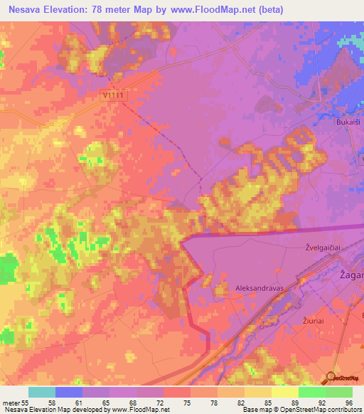 Nesava,Latvia Elevation Map