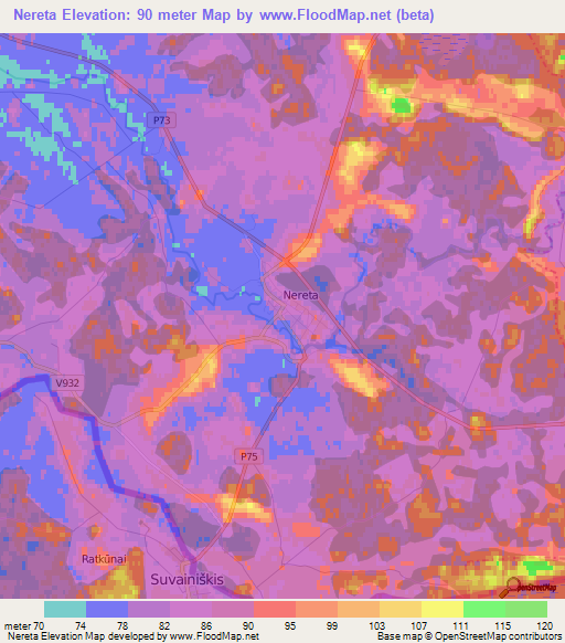 Nereta,Latvia Elevation Map