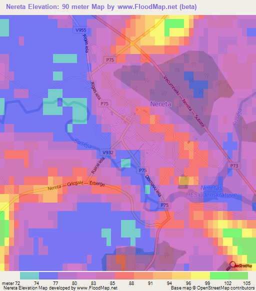 Nereta,Latvia Elevation Map