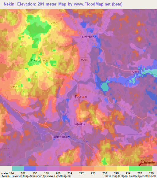 Nekini,Latvia Elevation Map