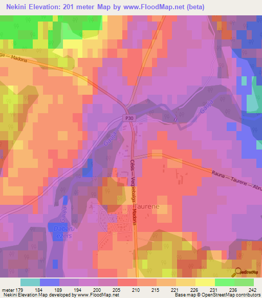 Nekini,Latvia Elevation Map