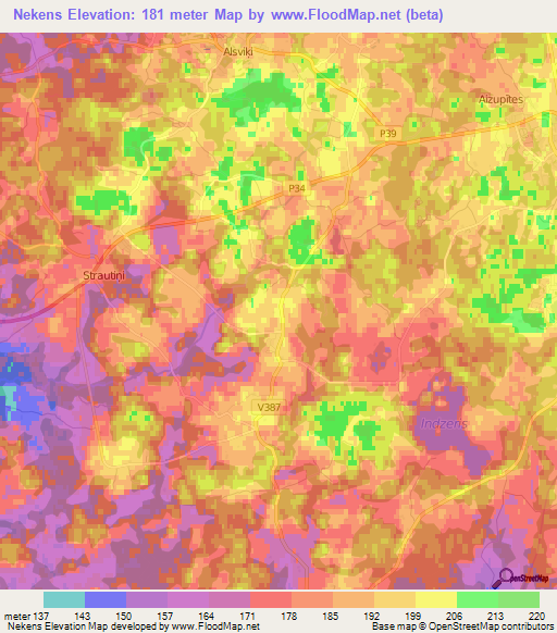 Nekens,Latvia Elevation Map