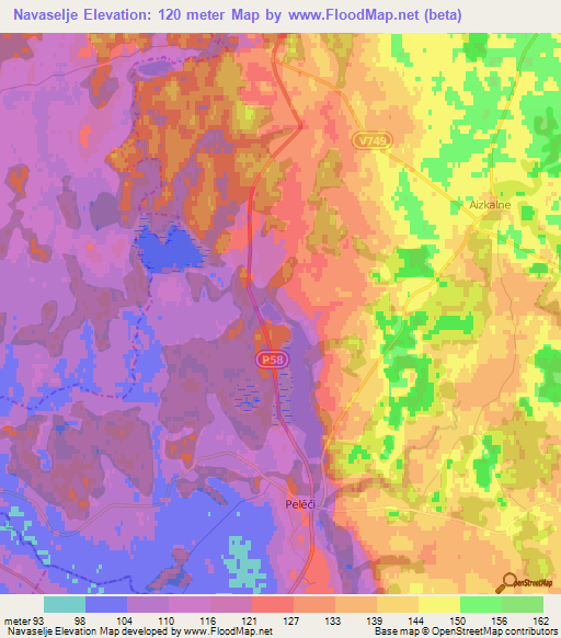 Navaselje,Latvia Elevation Map