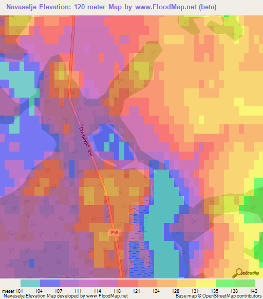 Navaselje,Latvia Elevation Map