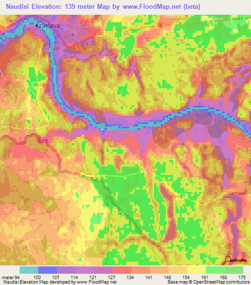 Naudisi,Latvia Elevation Map