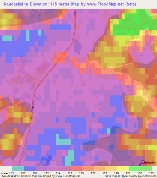 Naudaskalns,Latvia Elevation Map