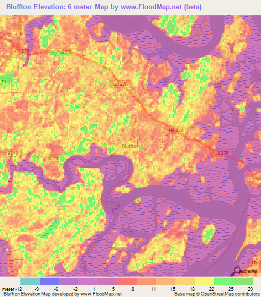 Bluffton,US Elevation Map