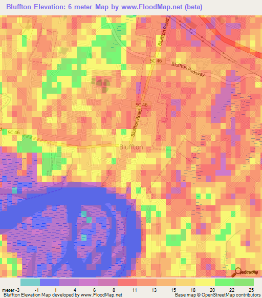 Bluffton,US Elevation Map