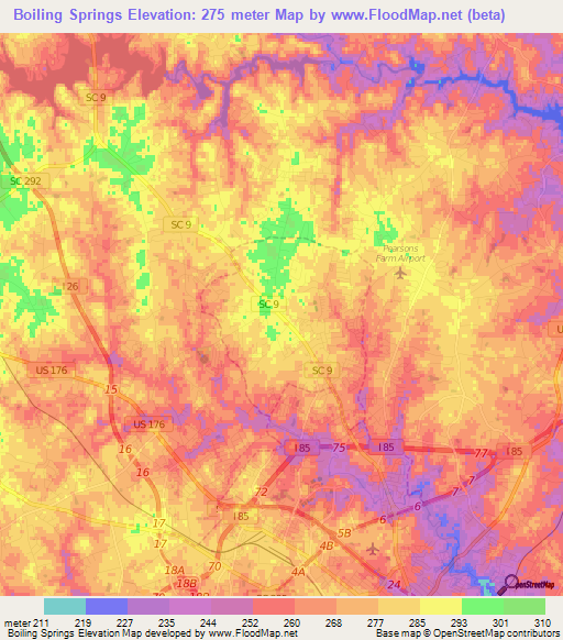 Boiling Springs,US Elevation Map