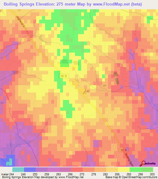 Boiling Springs,US Elevation Map