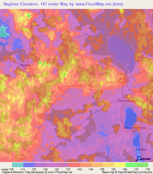 Naglene,Latvia Elevation Map