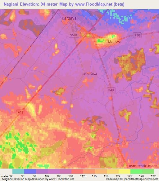 Naglani,Latvia Elevation Map