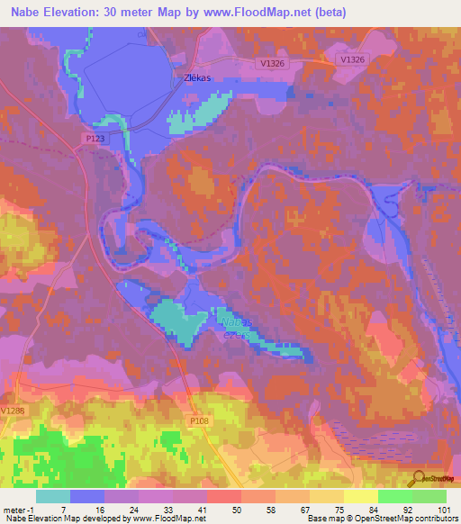 Nabe,Latvia Elevation Map