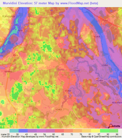 Murvidini,Latvia Elevation Map