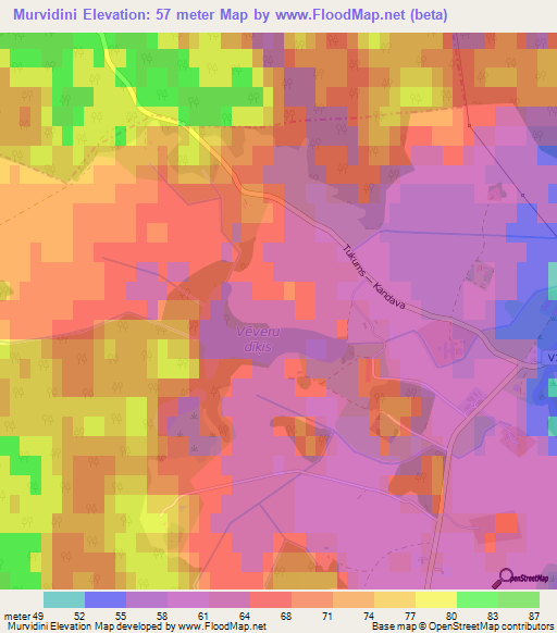 Murvidini,Latvia Elevation Map