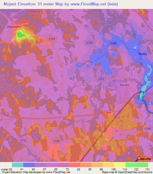 Mujani,Latvia Elevation Map