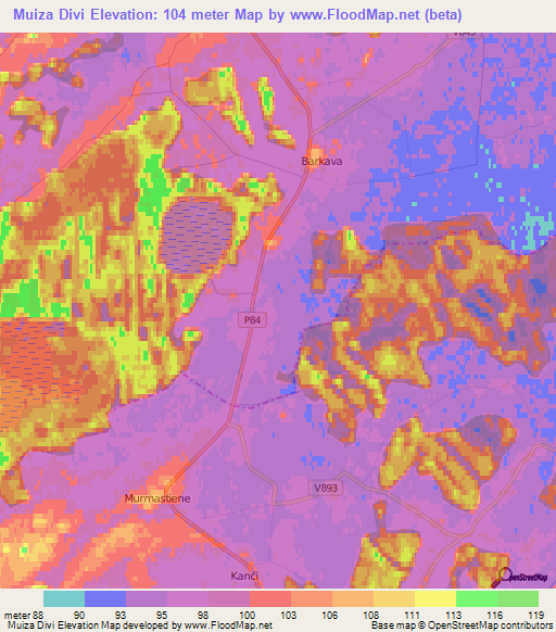 Muiza Divi,Latvia Elevation Map