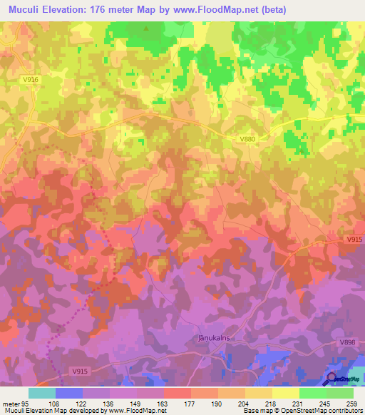 Muculi,Latvia Elevation Map