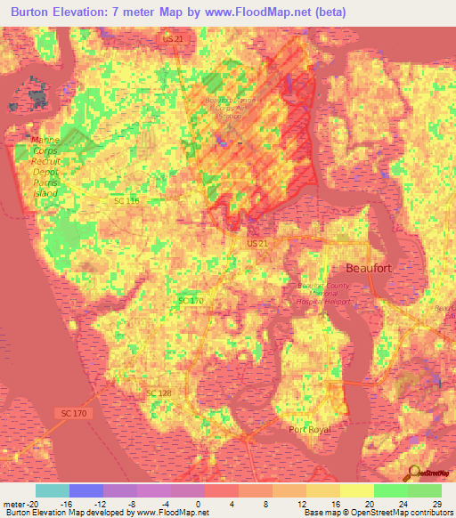 Burton,US Elevation Map