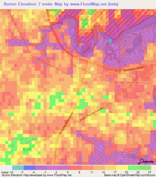 Burton,US Elevation Map