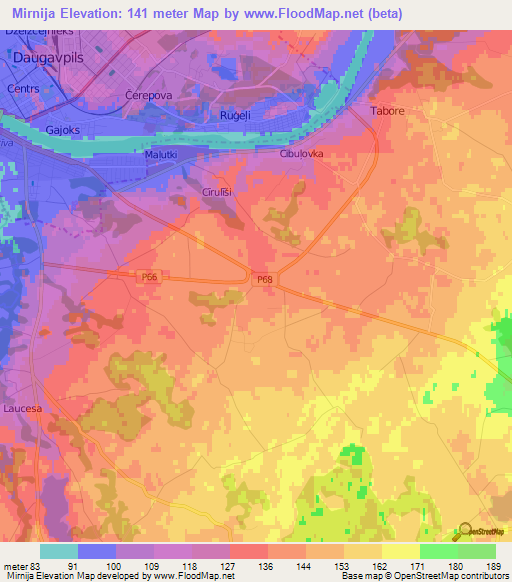 Mirnija,Latvia Elevation Map