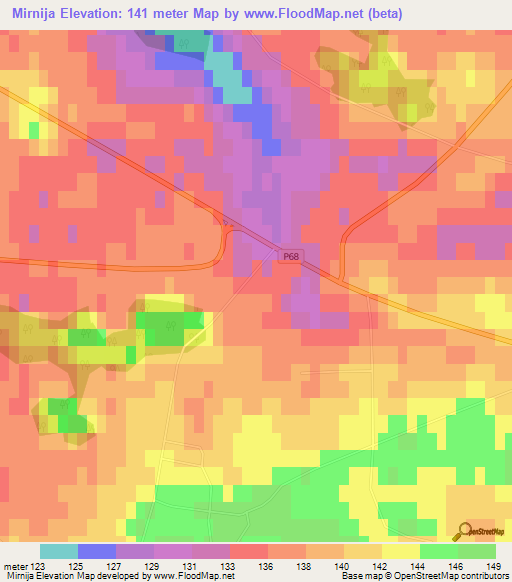 Mirnija,Latvia Elevation Map