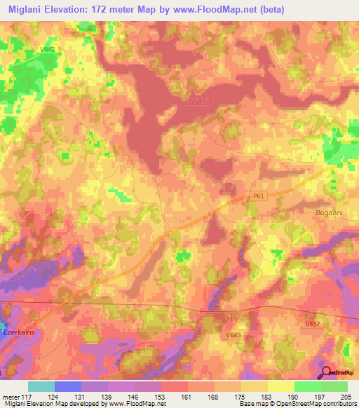 Miglani,Latvia Elevation Map