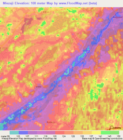 Miezaji,Latvia Elevation Map