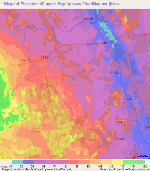 Miegaini,Latvia Elevation Map