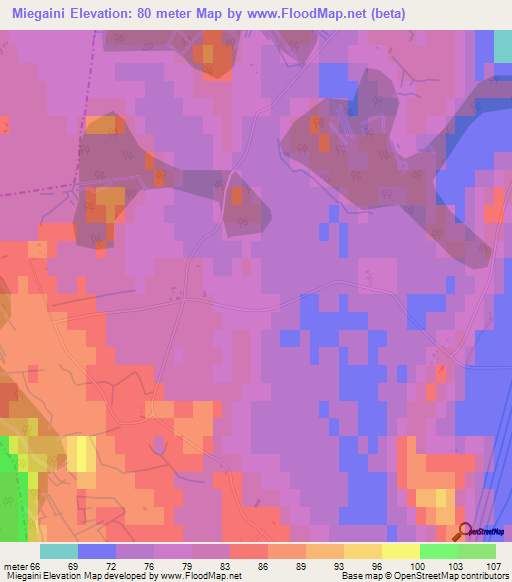 Miegaini,Latvia Elevation Map