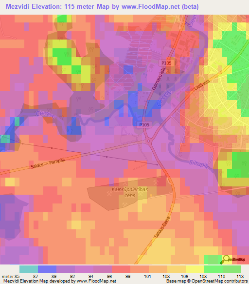 Mezvidi,Latvia Elevation Map