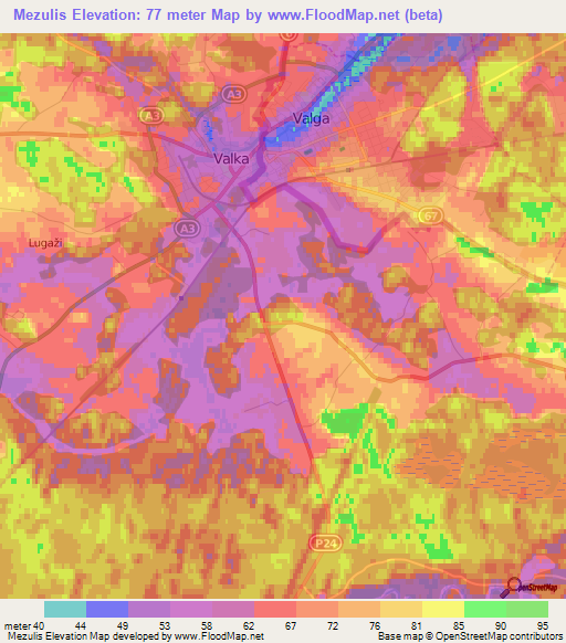 Mezulis,Latvia Elevation Map