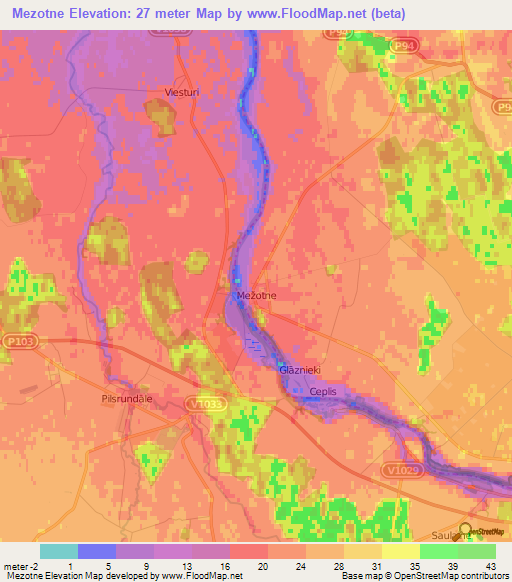 Mezotne,Latvia Elevation Map