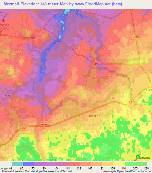 Mezmali,Latvia Elevation Map