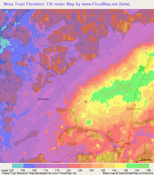 Meza Trupi,Latvia Elevation Map