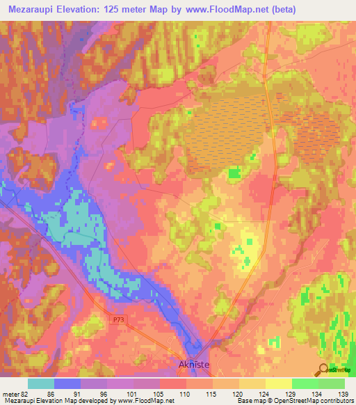 Mezaraupi,Latvia Elevation Map
