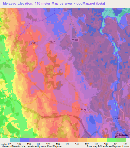 Merzevo,Latvia Elevation Map