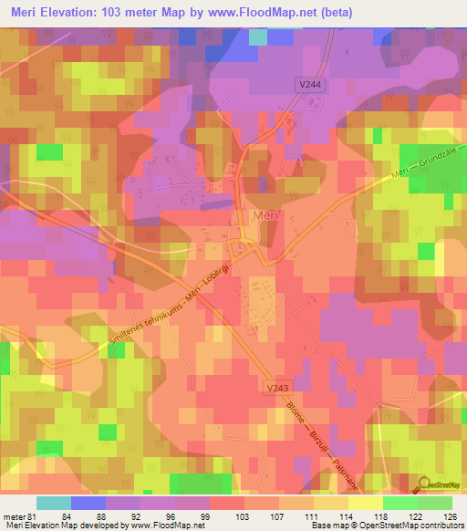 Meri,Latvia Elevation Map